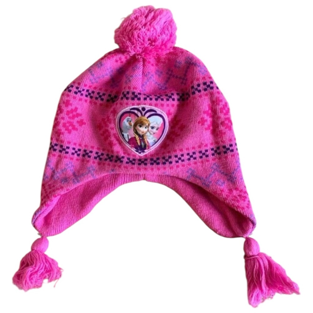 Disney Frozen Knit Pom Beanie Kids Pink Princess Winter Hat Elsa and Anna Nordic